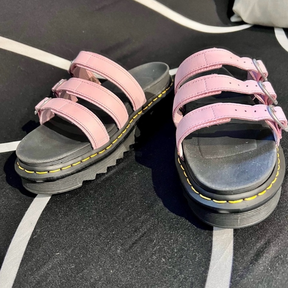 NWOB Dr. Martens Blaire Pink Triple Strap Sandals with Black Sole